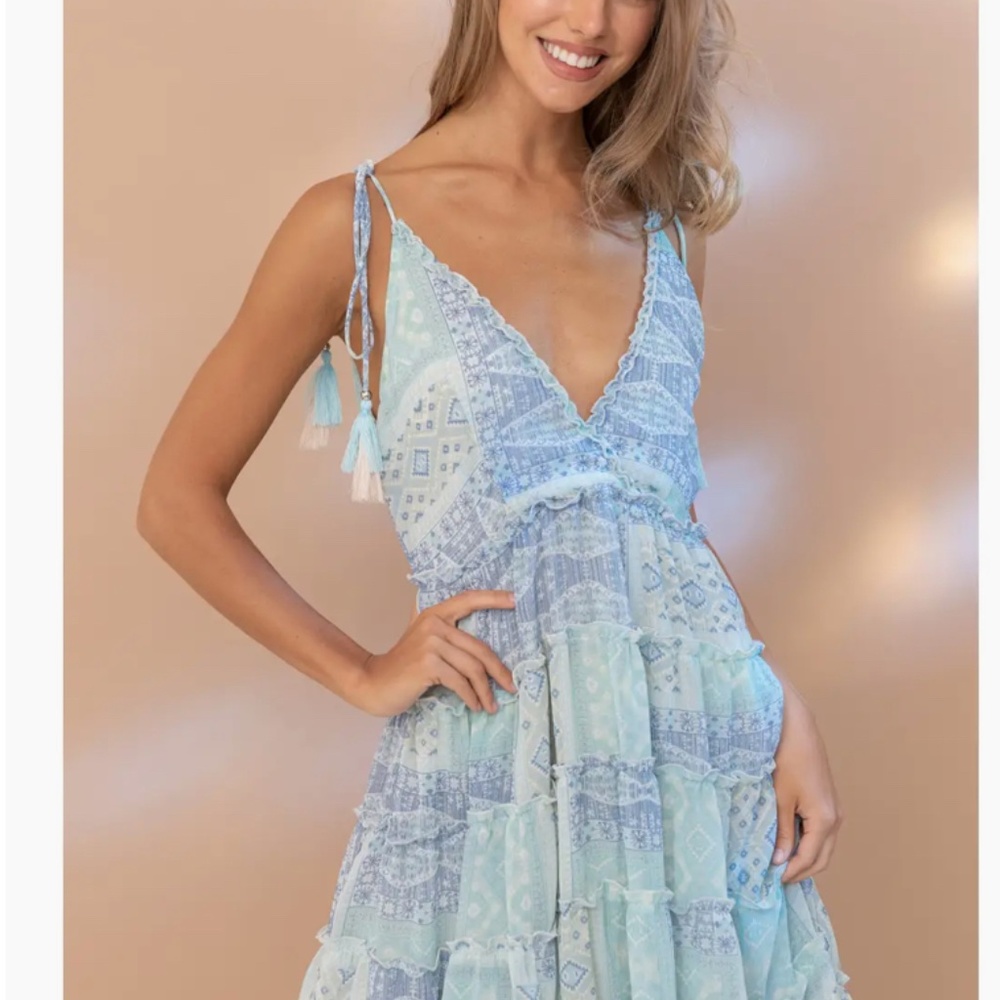 ❤ Blue B “ Ocean “ BLUE B Chiffon Tiered Summer Tank Halter Dress BR52 - Picture 2 of 9